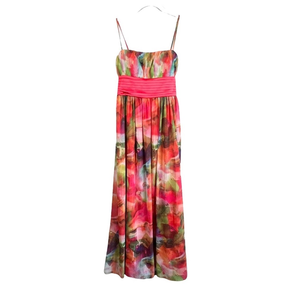 Eliza J Hot Pink Multicolor Watercolor Maxi Dress